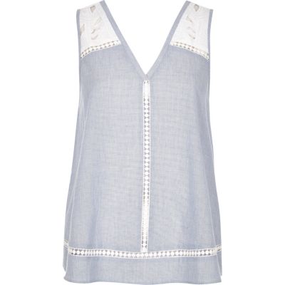 Chambray blue embroidered tank top